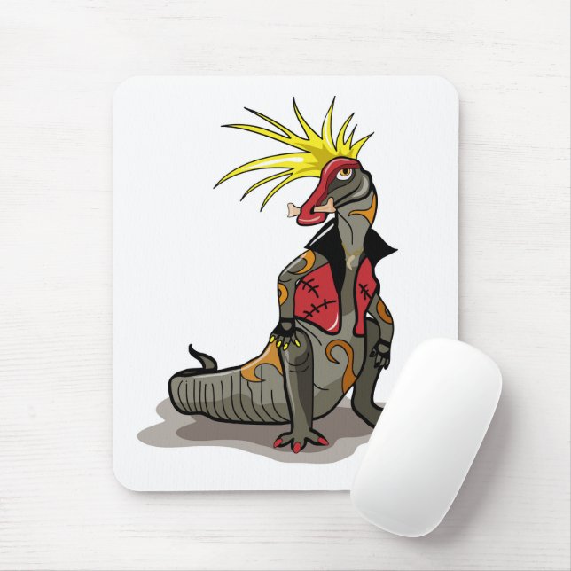 Hadrosaurus Dinosaur Dressed As A Punk. Mouse Mat (With Mouse)