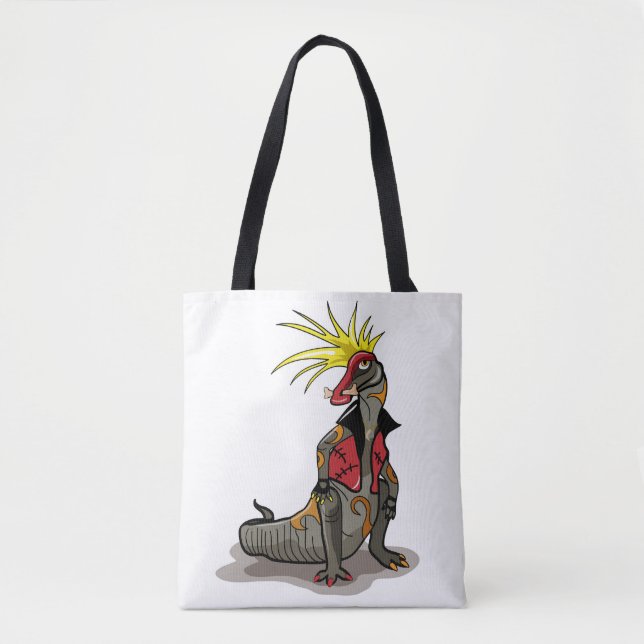 Hadrosaurus Dinosaur Dressed As A Punk. Tote Bag (Front)
