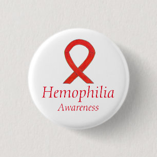 Haemophilia Red Awareness Ribbon Custom Art Pendan 3 Cm Round Badge