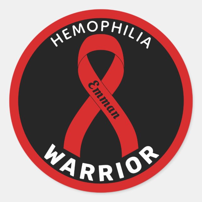 Haemophilia Warrior Ribbon Black Round Sticker (Front)
