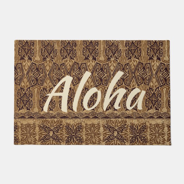 Haena Beach Hawaiian Primitive Tapa Aloha Brown Doormat (Front)