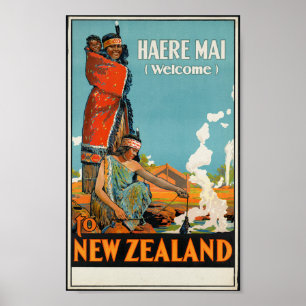 'Haere Mai (Welcome) to New Zealand' Travel Poster