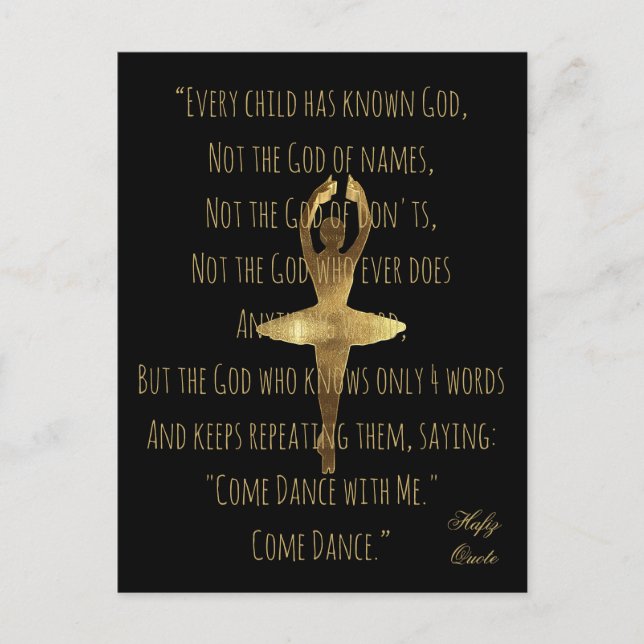 Hafiz Quote about Dance Golden Ballet Dancer Postcard (Front)