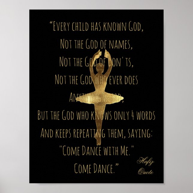 Hafiz Quote about Dancing Faux Gold Ballet Dancer Poster (Front)
