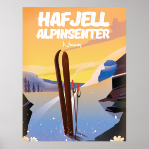 hafjell alpinsenter Norway beautiful ski poster. Poster
