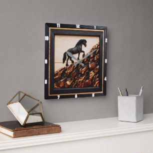 Haflinger Hillside: Wood Art Custom Style Square Wall Clock