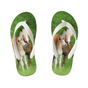 Haflinger Horse Cute Baby Foal Kiss Mum Pony  Kids Kid's Flip Flops