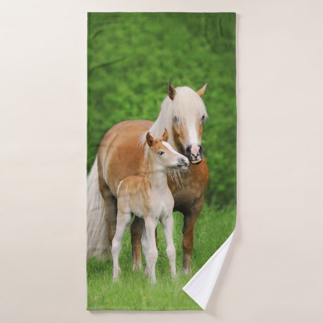 Haflinger Horse Cute Baby Foal Kiss Mum Pony Photo Bath Towel Set (Bath Towel)