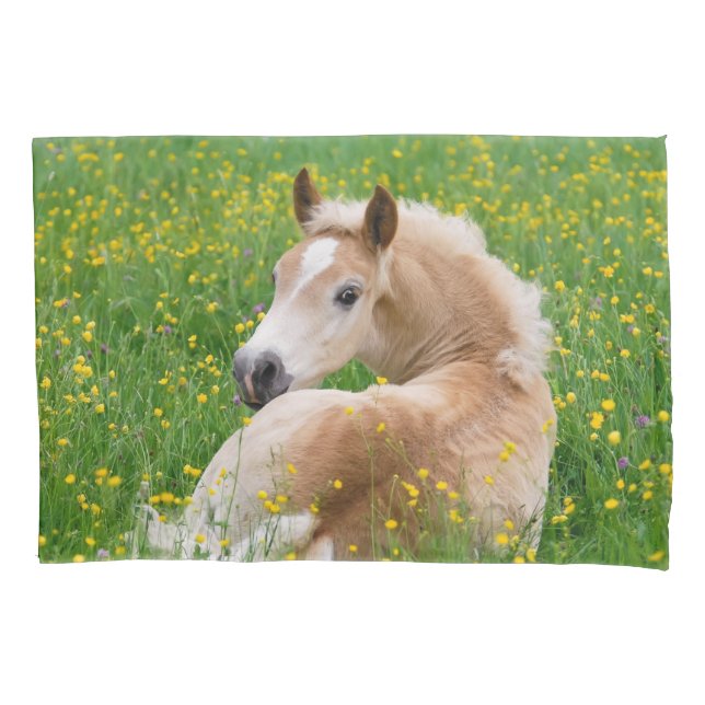 Haflinger Horse Cute Foal Flowerbed Pillow-Cover Pillowcase (Front)