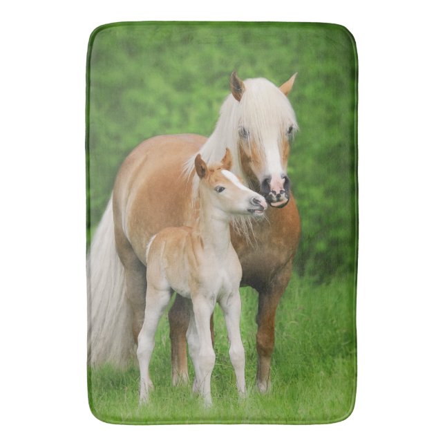 Haflinger Horse Cute Foal Kiss Mum Photo - Large Bath Mat (Front Vertical)