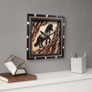 Haflinger Horse: Wood Art Style Hue Square Wall Clock