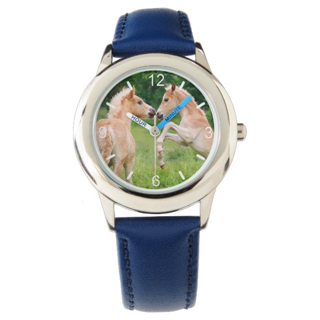 Haflinger Horses Cute Foals Friends Rear clockface Watch (Front)