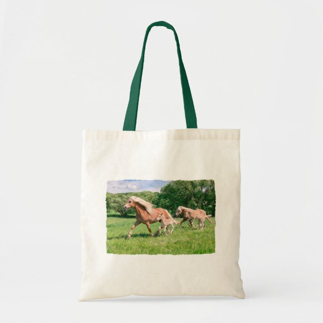 Haflinger Horses Cute Foals Run Funny Animal Photo Tote Bag (Front)