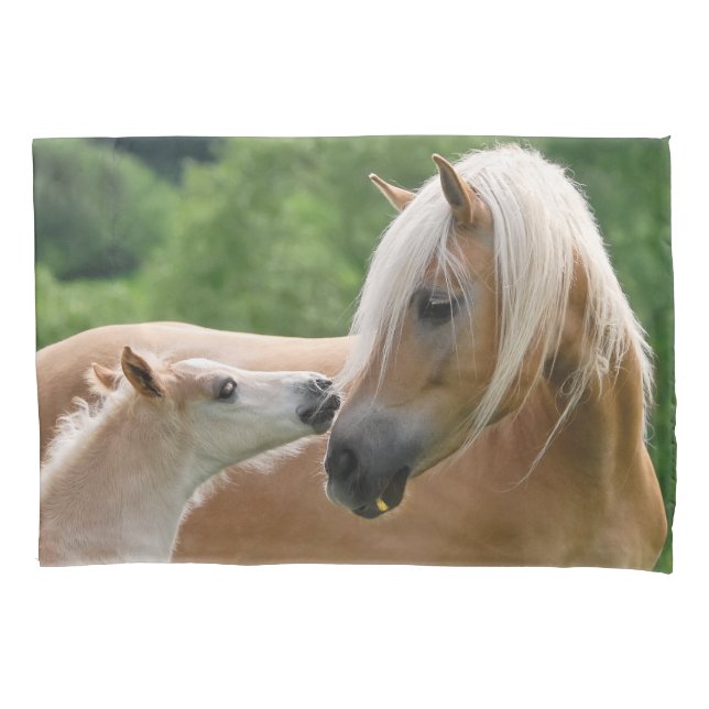 Haflinger Horses Foal and Mare Cuddle Pillow-Cover Pillowcase (Front)