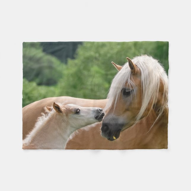 Haflinger Horses Foal and Mare cuddling, comfy Fleece Blanket (Front (Horizontal))