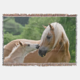 Haflinger Horses Foal Mare Cuddling, Soft Throw Blanket