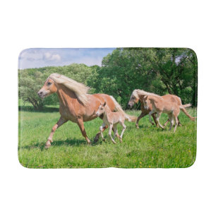 Haflinger Horses with Cute Foals Run Funny Photo , Bath Mat