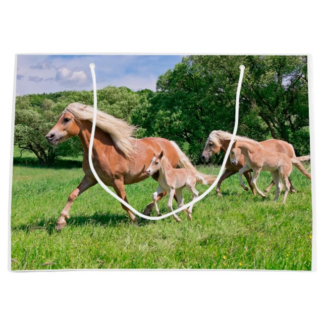 Haflinger Horses with Cute Foals Run Funny Photo . Large Gift Bag (Front)