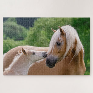 Haflinger mare and foal cuddling jigsaw puzzle