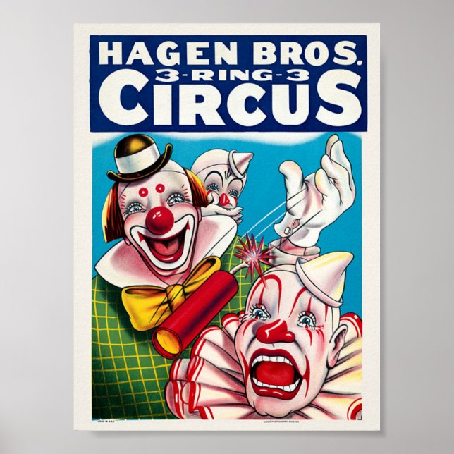 Hagen Bros. Clown USA Vintage Poster Restored (Front)