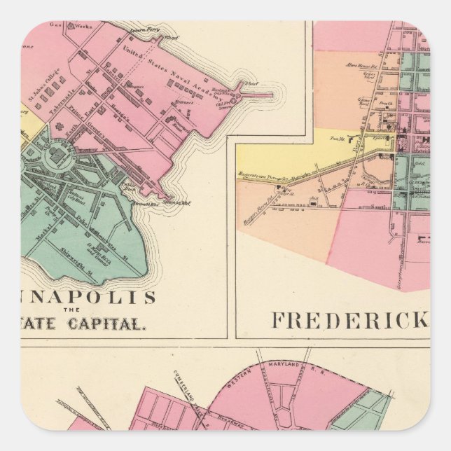 Hagerstown, Annapolis, Frederick City Square Sticker (Front)