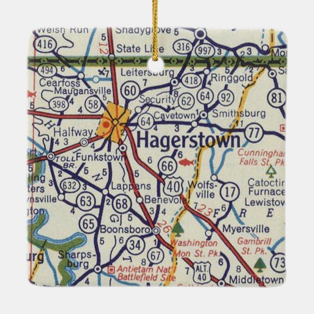 Hagerstown MD Vintage Map Ceramic Ornament (Back)
