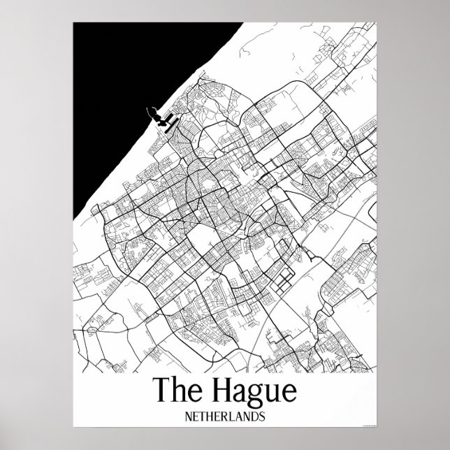Hague Netherlands Black and White City Map Poster (Front)