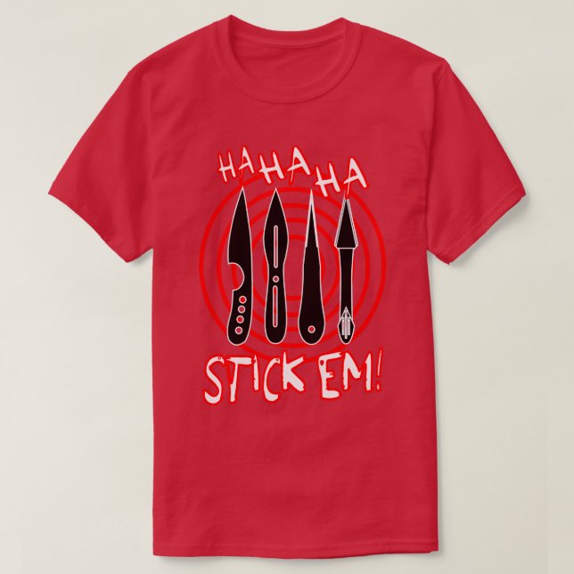 HaHaHa Stickem Throwing Knives and Target T-Shirt (Design Front)
