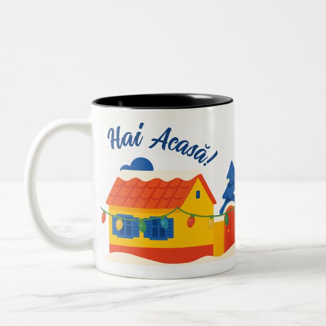 Hai Acasă Holiday Village Romanian House  Two-Tone Coffee Mug (Left)