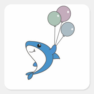 Hai Fish Flies With Balloons Sweet Animals Shark Square Sticker