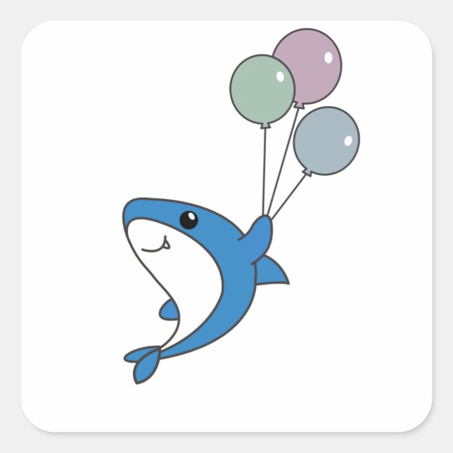 Hai Fish Flies With Balloons Sweet Animals Shark Square Sticker (Front)