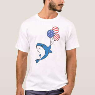 Hai Flies Balloons USA Up Sweet Animals Shark Fish T-Shirt