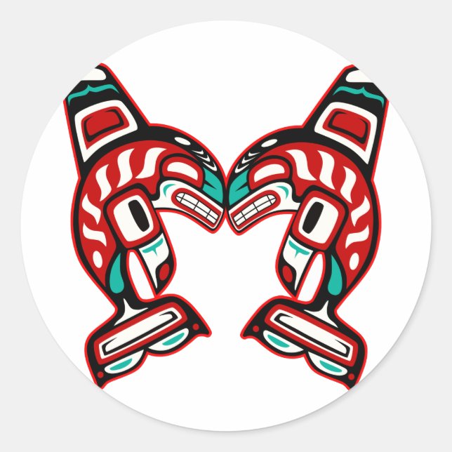 Haida Indian Killer Whales Orca Classic Round Sticker (Front)