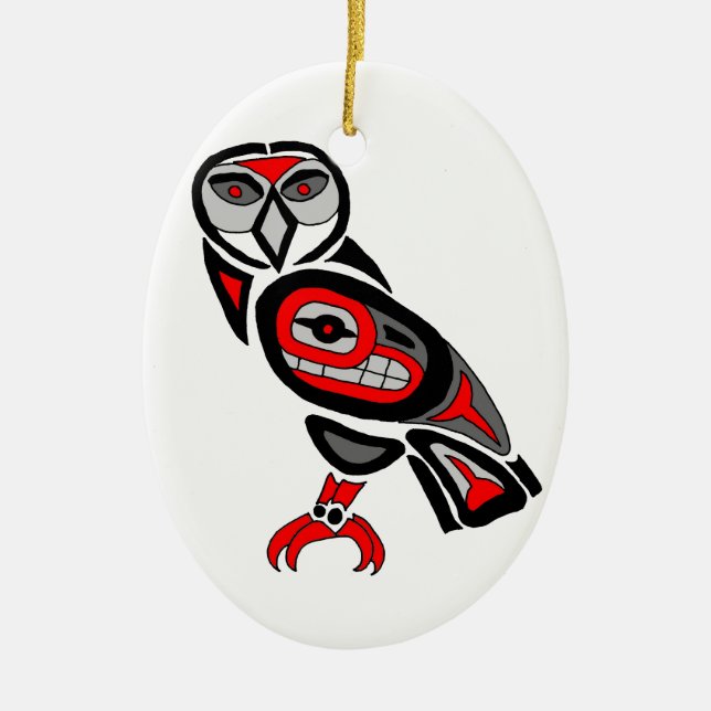 Haida Owl 2014 Ceramic Tree Decoration (Front)