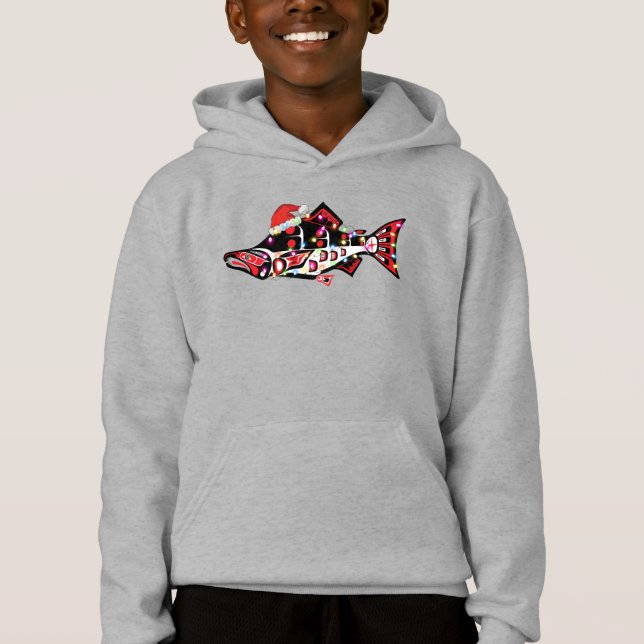 Haida Salmon Spirit Animal With Christmas Lights (Front)