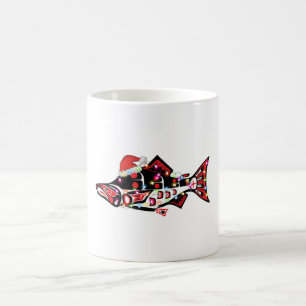 Haida Salmon Spirit Animal With Christmas Lights Coffee Mug