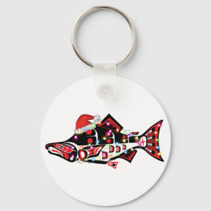 Haida Salmon Spirit Animal With Christmas Lights Key Ring