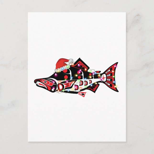 Haida Salmon Spirit Animal With Christmas Lights Postcard (Front)