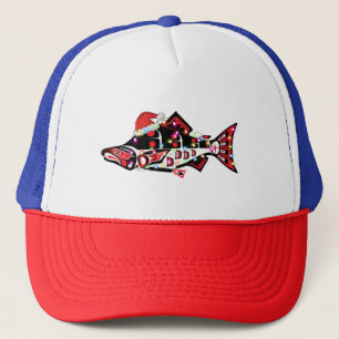 Haida Salmon Spirit Animal With Christmas Lights Trucker Hat