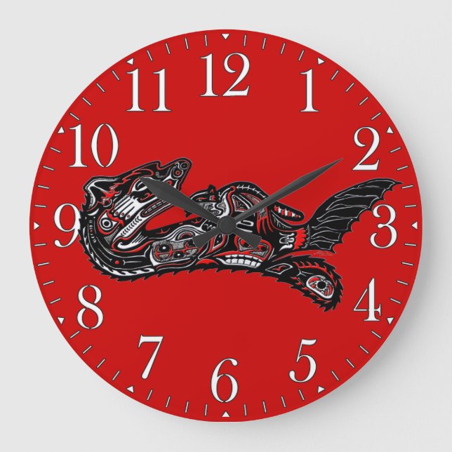 Haida-style Mother Otter and Baby Otter Native Art Large Clock (Front)
