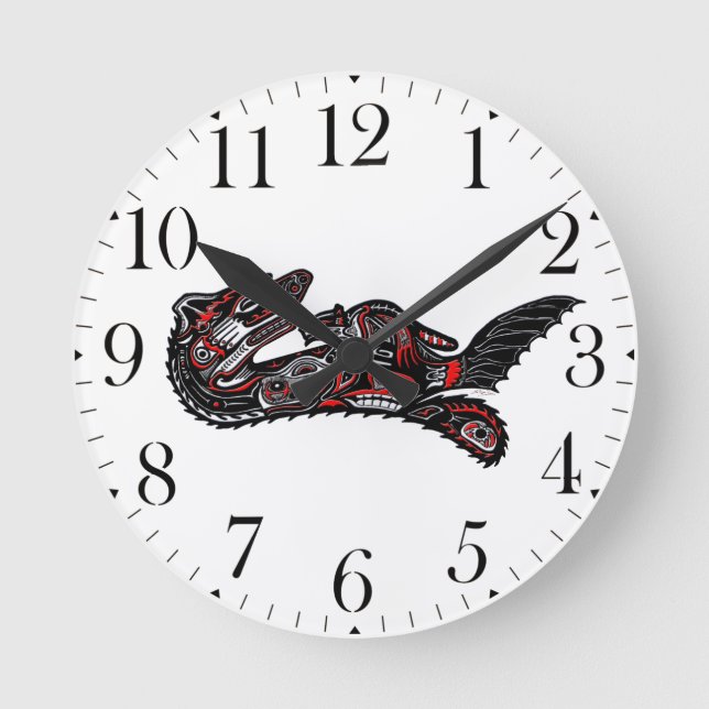 Haida-style Mother Otter and Baby Otter Native Art Round Clock (Front)