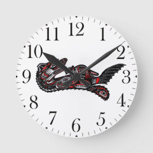Haida-style Mother Otter and Baby Otter Native Art Round Clock