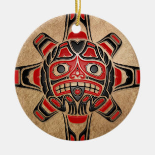 Haida Sun Mask Ceramic Tree Decoration