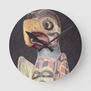 Haida 'Thunderbird' statue (painted wood) Round Clock
