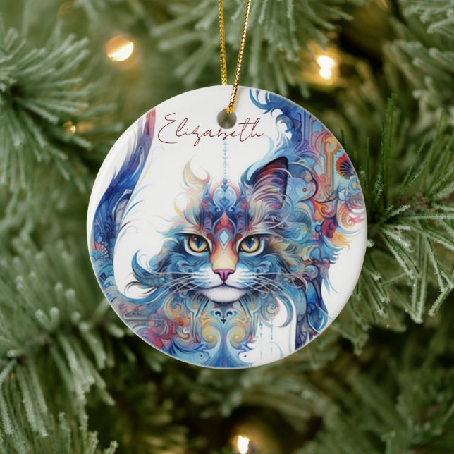 Haight-Ashbury Style Psychedelic Cat Ornament (Tree)