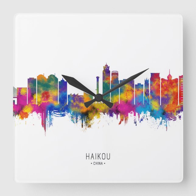 Haikou China Skyline Square Wall Clock (Front)