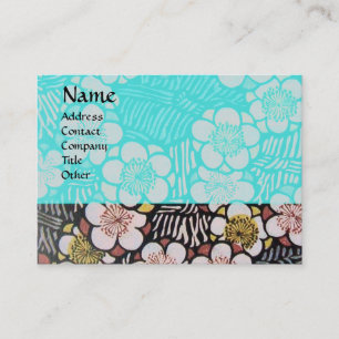 HAIKU / BLACK WHITE BLUE TURQUOISE SPRING FLOWERS BUSINESS CARD