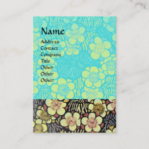 HAIKU / BLACK WHITE BLUE TURQUOISE SPRING FLOWERS BUSINESS CARD