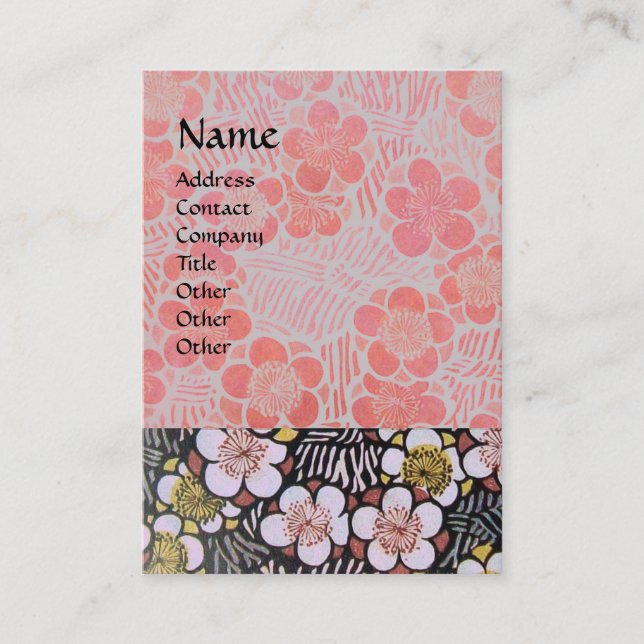 HAIKU / BLACK WHITE GREY PINK SPRING FLOWERS BUSINESS CARD (Front)