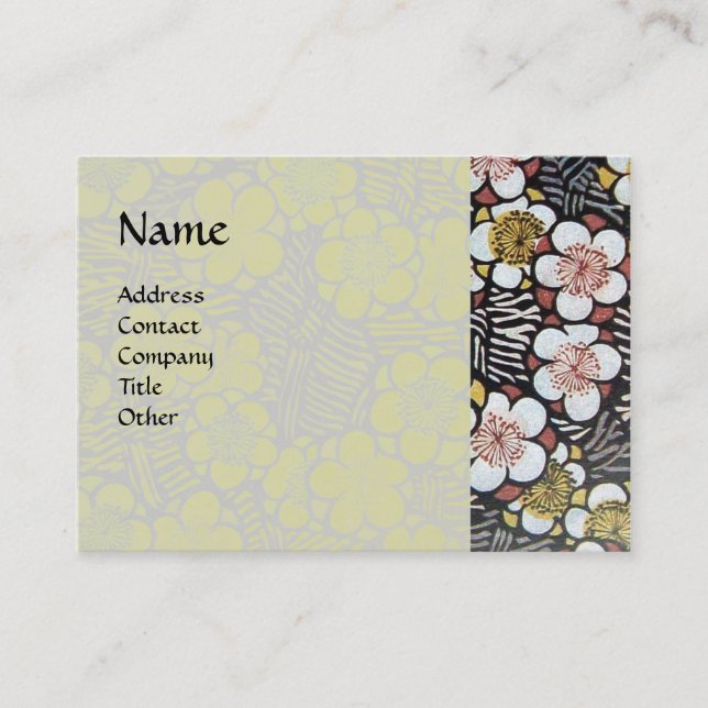 HAIKU / BLACK WHITE GREY PINK SPRING FLOWERS BUSINESS CARD (Front)